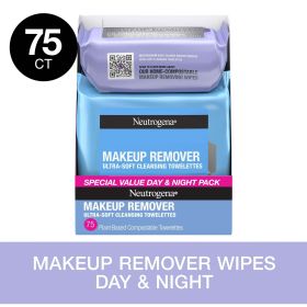 Neutrogena Day & Night Ultra-Soft Face Wipes, 3 Packs of 25 Ct, 75 Ct