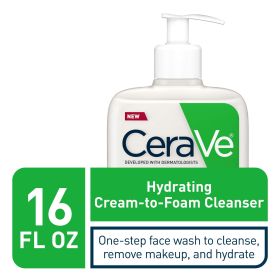 CeraVe Hydrating Cream-to-Foam Facial Cleanser with Hyaluronic Acid for Normal to Dry Skin, 16 fl oz