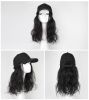 Black Baseball Cap with Fluffy Wavy Black Synthetic Hair Extension Wig Hat for Womens