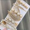 Retro 5-Piece Hair Clip Simple Pearl Side Clip for Women Girls Headband Hairpins Barrettes Ins Black Froral Hair Accessories