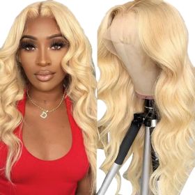 Lace Front Wigs Human Hair Pre Plucked HD Body Wave Lace Front Wigs (Color: Gold)