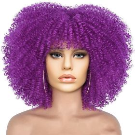 15Inch Curly Wigs for Black Women Afro Bomb Curly Wig (Color: Purple)