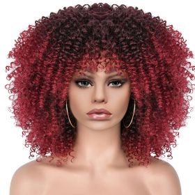 15Inch Curly Wigs for Black Women Afro Bomb Curly Wig (Color: Burgundy 2)