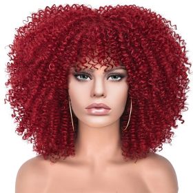 15Inch Curly Wigs for Black Women Afro Bomb Curly Wig (Color: Burgundy)