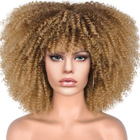 15Inch Curly Wigs for Black Women Afro Bomb Curly Wig (Color: Dark Gold)